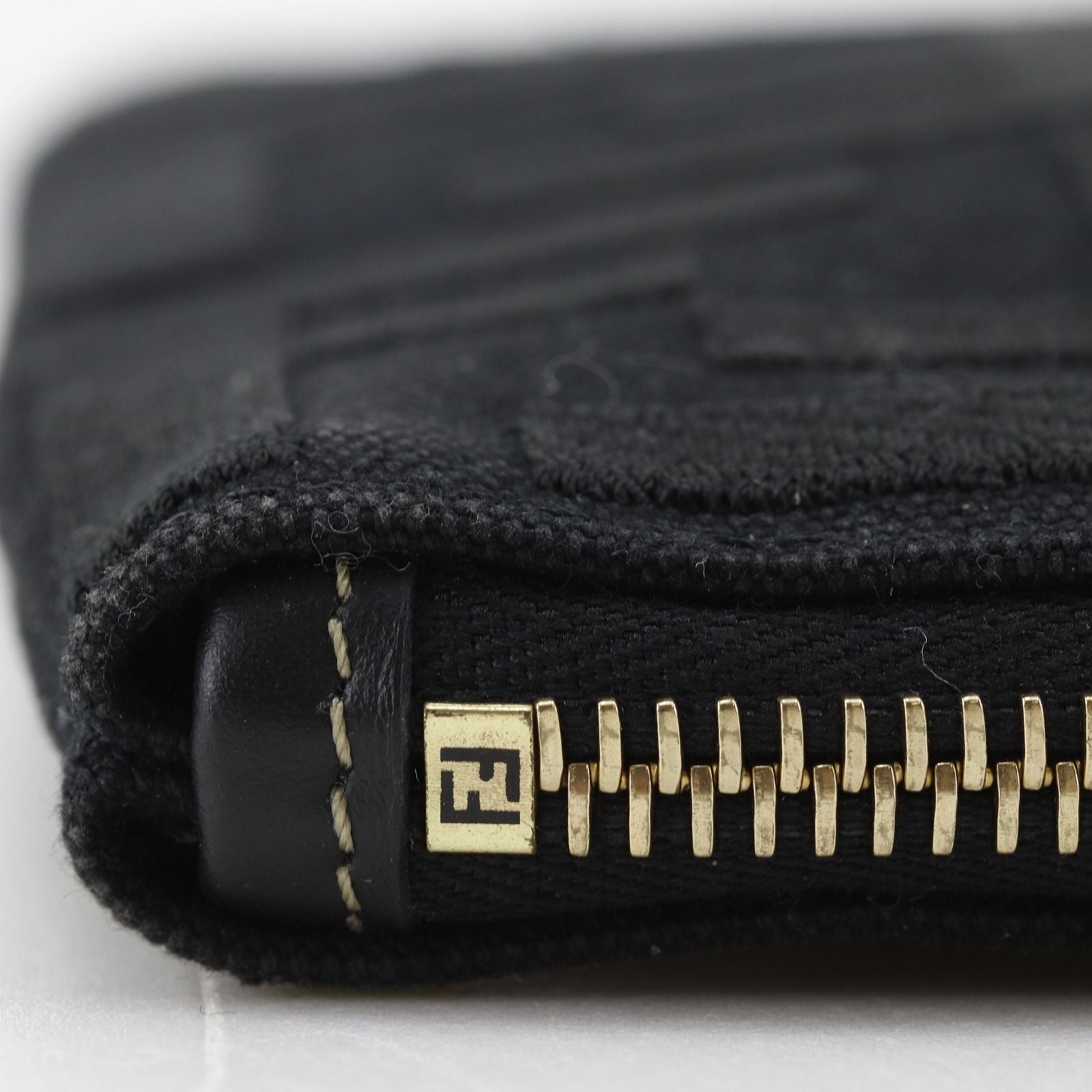 Fendi Flat Medium Pouch FF Logo Cotton Black — view 7