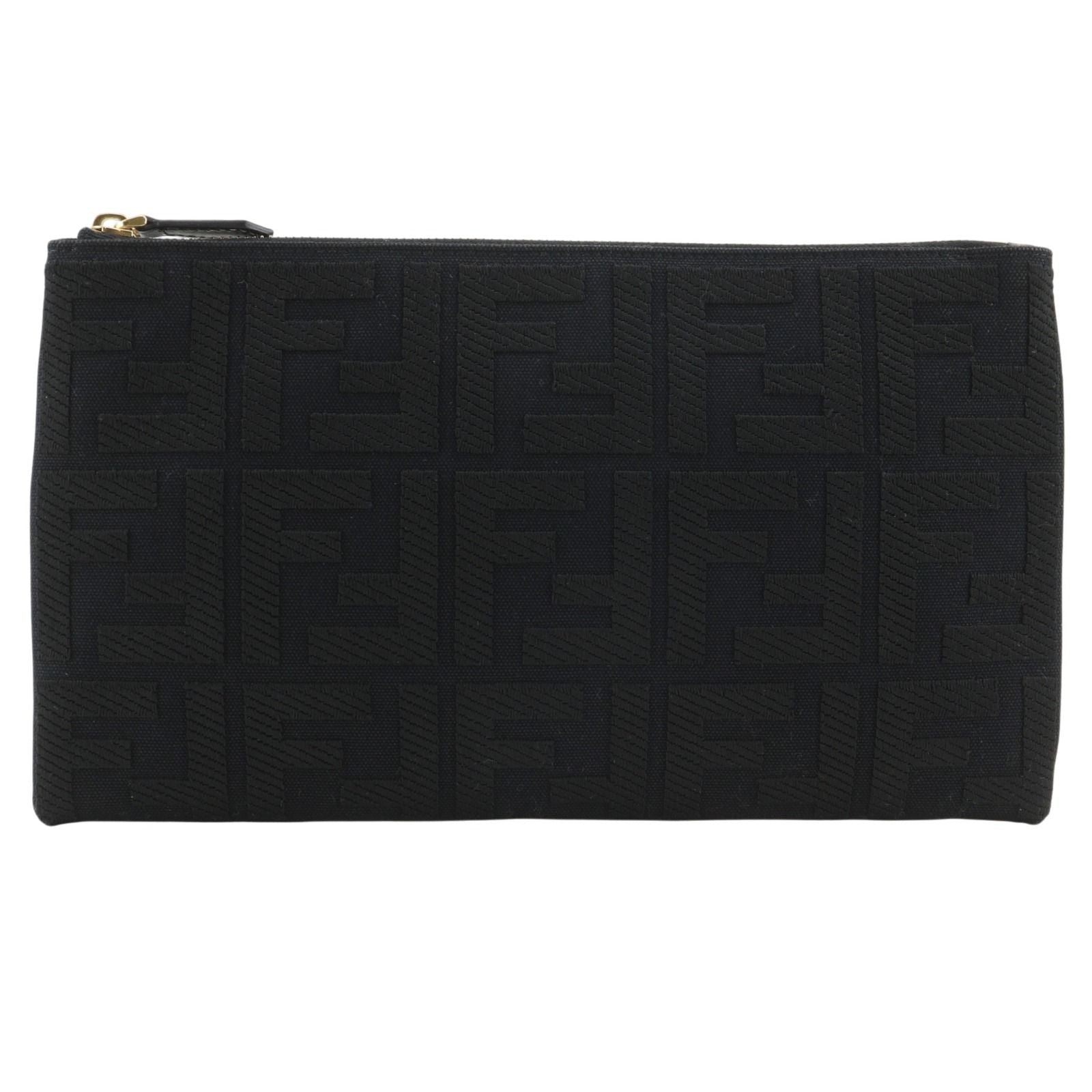 Fendi Flat Medium Pouch FF Logo Cotton Black