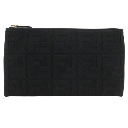 Fendi Flat Medium Pouch FF Logo Cotton Black