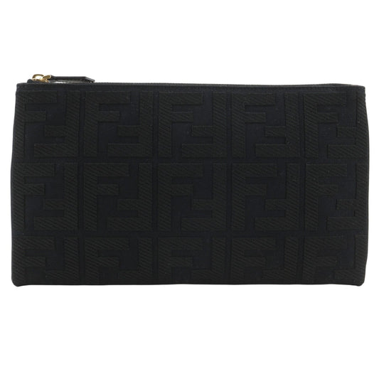 Fendi Flat Medium Pouch FF Logo Cotton Black