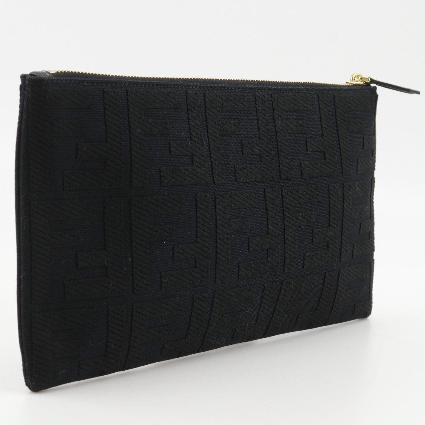 Fendi Flat Medium Pouch FF Logo Cotton Black — view 3