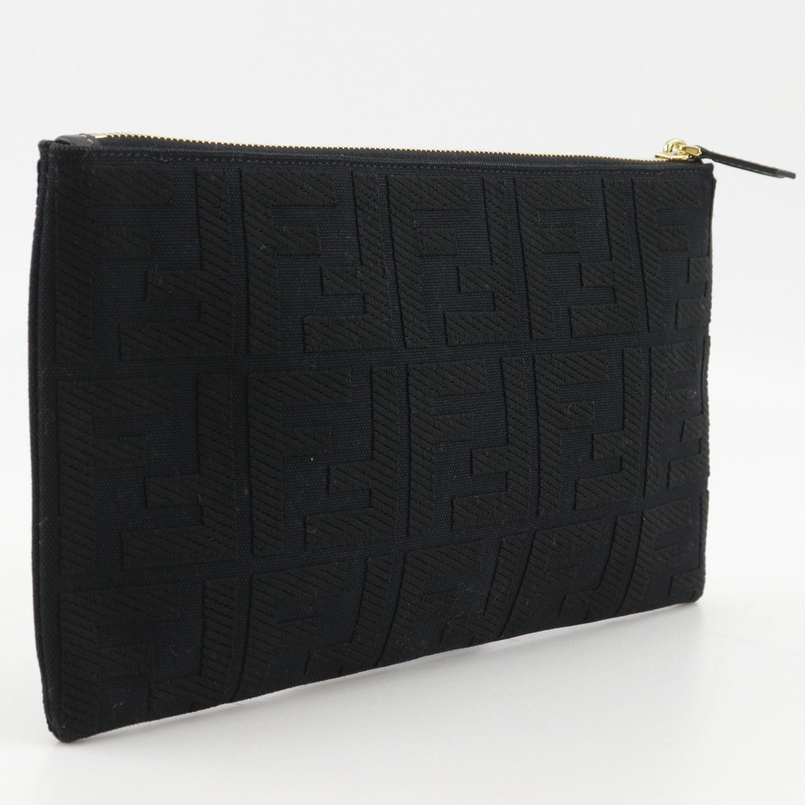 Fendi Flat Medium Pouch FF Logo Cotton Black — view 3