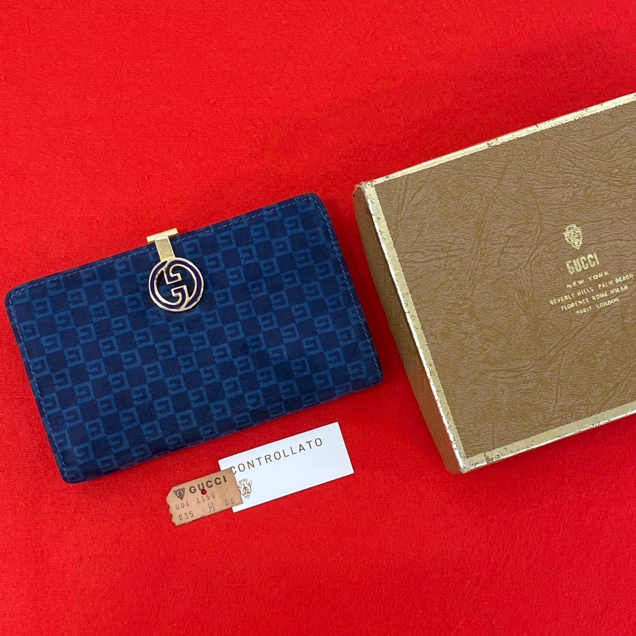 Gucci Vintage GG Logo Suede Leather Bifold Wallet Navy