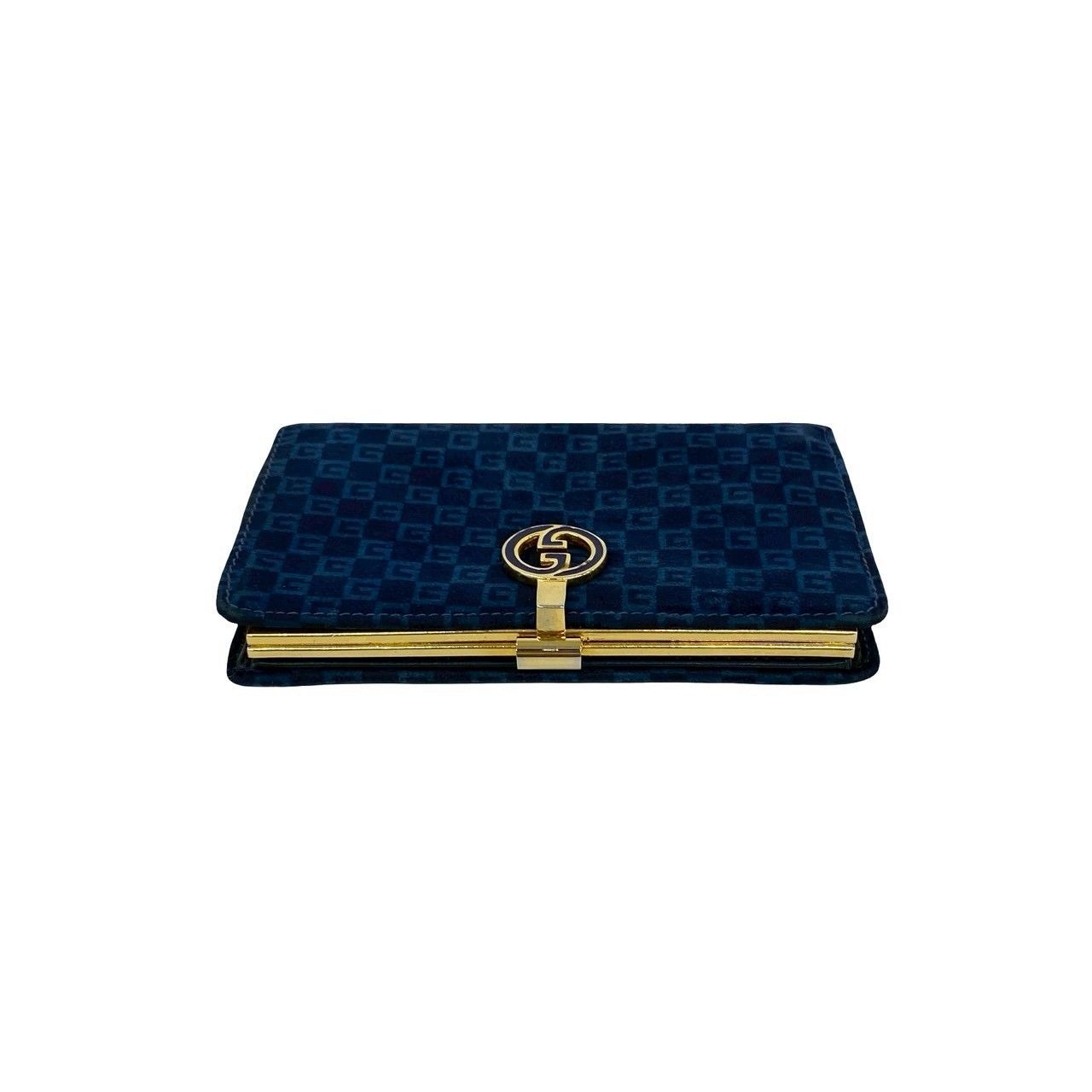Gucci Vintage GG Logo Suede Leather Bifold Wallet Navy — view 3