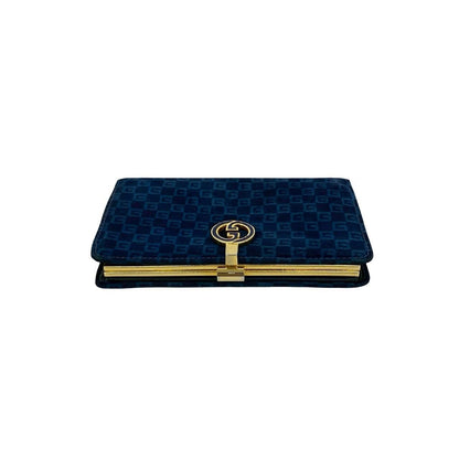 Gucci Vintage GG Logo Suede Leather Bifold Wallet Navy — view 3