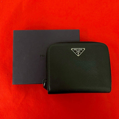 Prada Saffiano Leather Bifold Wallet Mini Black