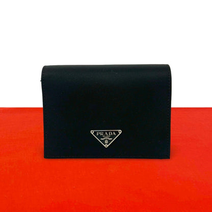Prada Nylon Saffiano Leather Bifold Wallet Mini Black