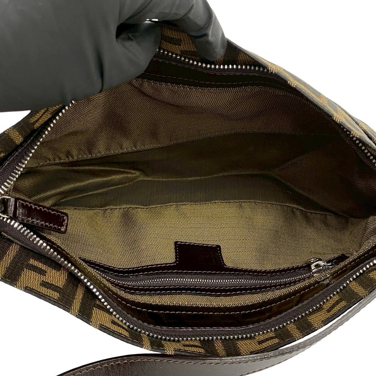 Fendi Vuitton Mamma Bucket Zucca FF Logo Canvas Leather Shoulder Bag Brown — view 9