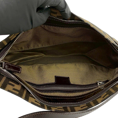 Fendi Vuitton Mamma Bucket Zucca FF Logo Canvas Leather Shoulder Bag Brown — view 9