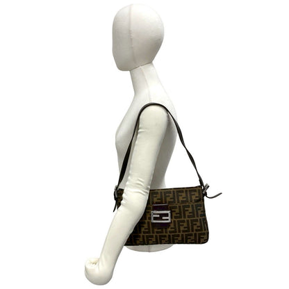 Fendi Vuitton Mamma Bucket Zucca FF Logo Canvas Leather Shoulder Bag Brown — view 2