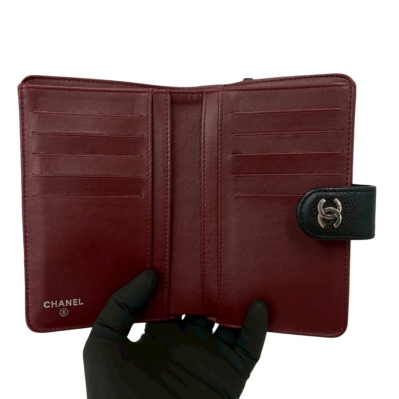 Chanel Quilted CC Logo Caviar Leather Bifold Wallet Black — view 7