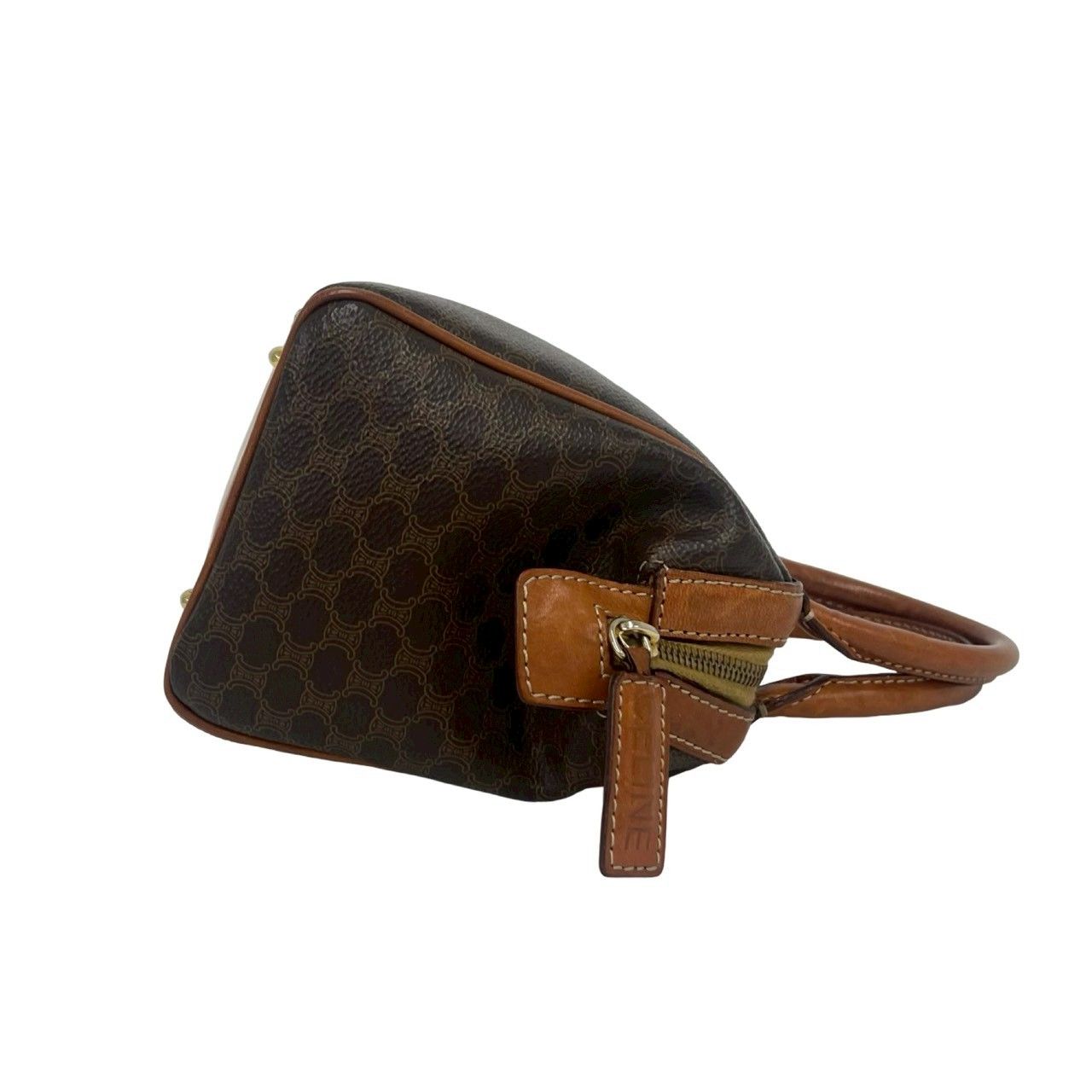 Celine Vintage Macadam Blason Pattern Leather Mini Boston Bag Brown — view 6