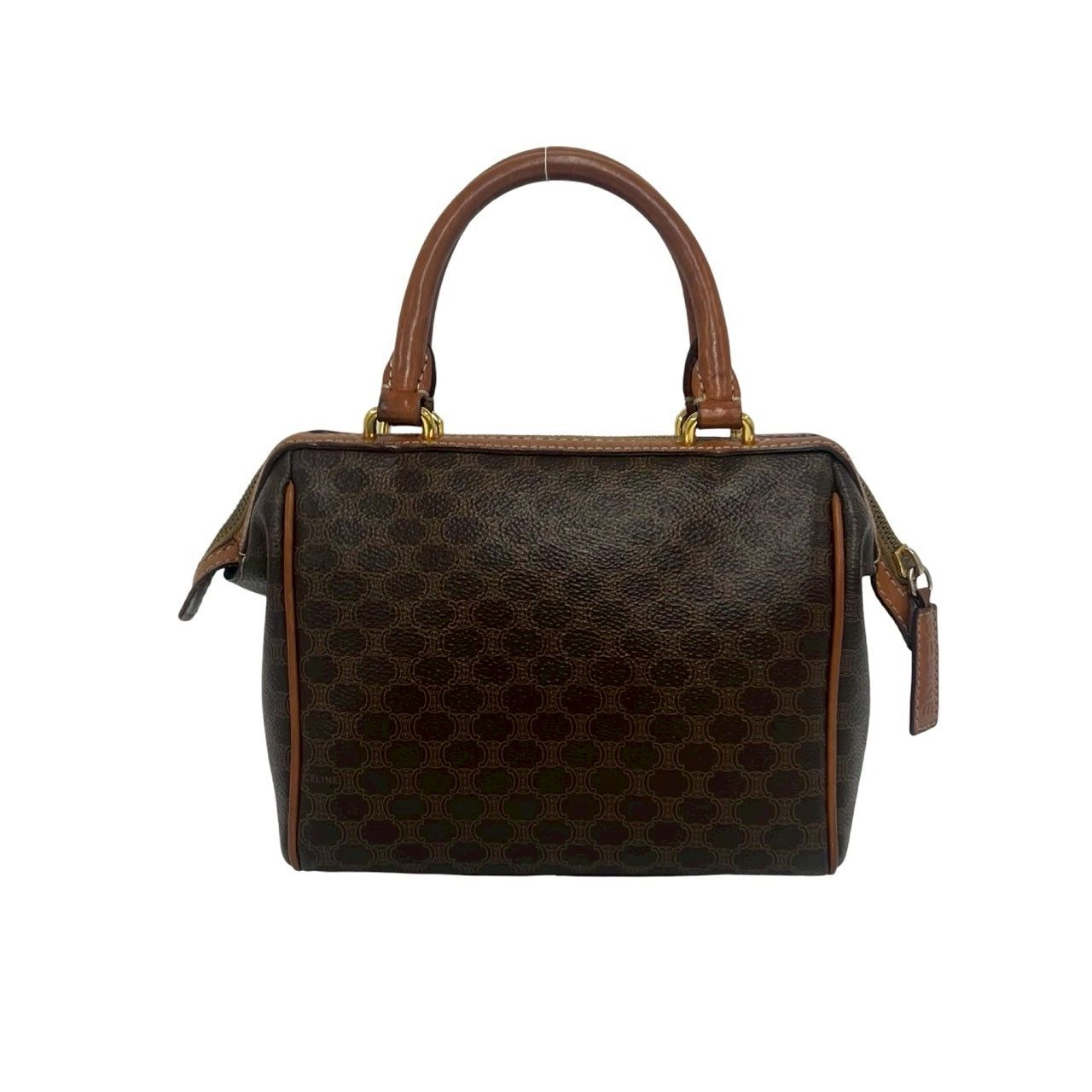 Celine Vintage Macadam Blason Pattern Leather Mini Boston Bag Brown — view 3