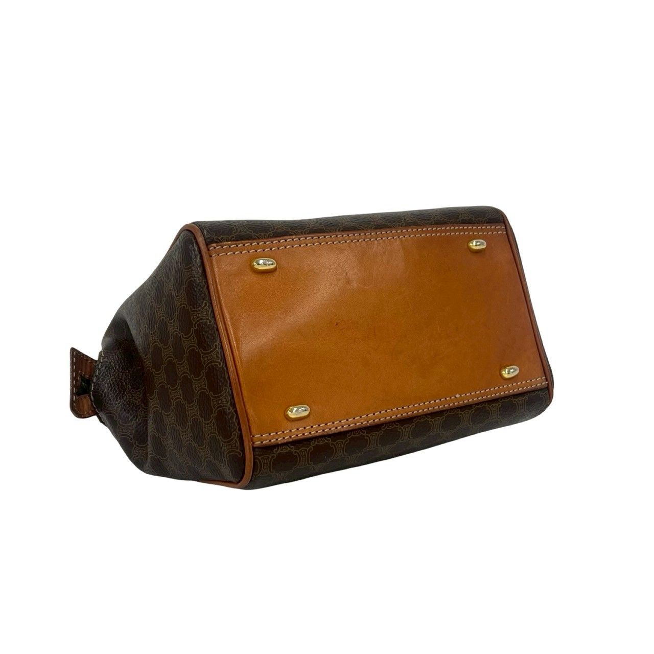 Celine Vintage Macadam Blason Pattern Leather Mini Boston Bag Brown — view 7