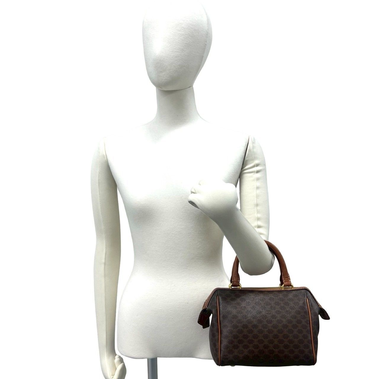 Celine Vintage Macadam Blason Pattern Leather Mini Boston Bag Brown — view 2