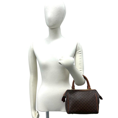 Celine Vintage Macadam Blason Pattern Leather Mini Boston Bag Brown — view 2