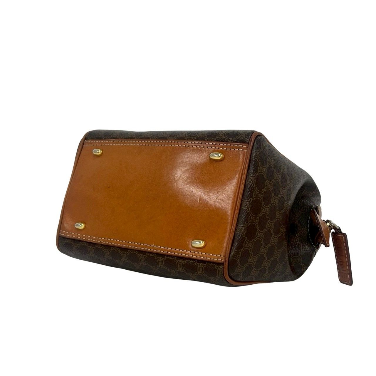 Celine Vintage Macadam Blason Pattern Leather Mini Boston Bag Brown — view 8