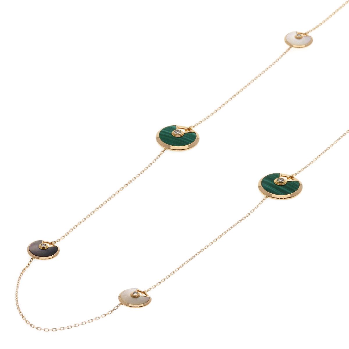 Cartier Amulet Malachite Shell Diamond Long Necklace 18k Pink Gold