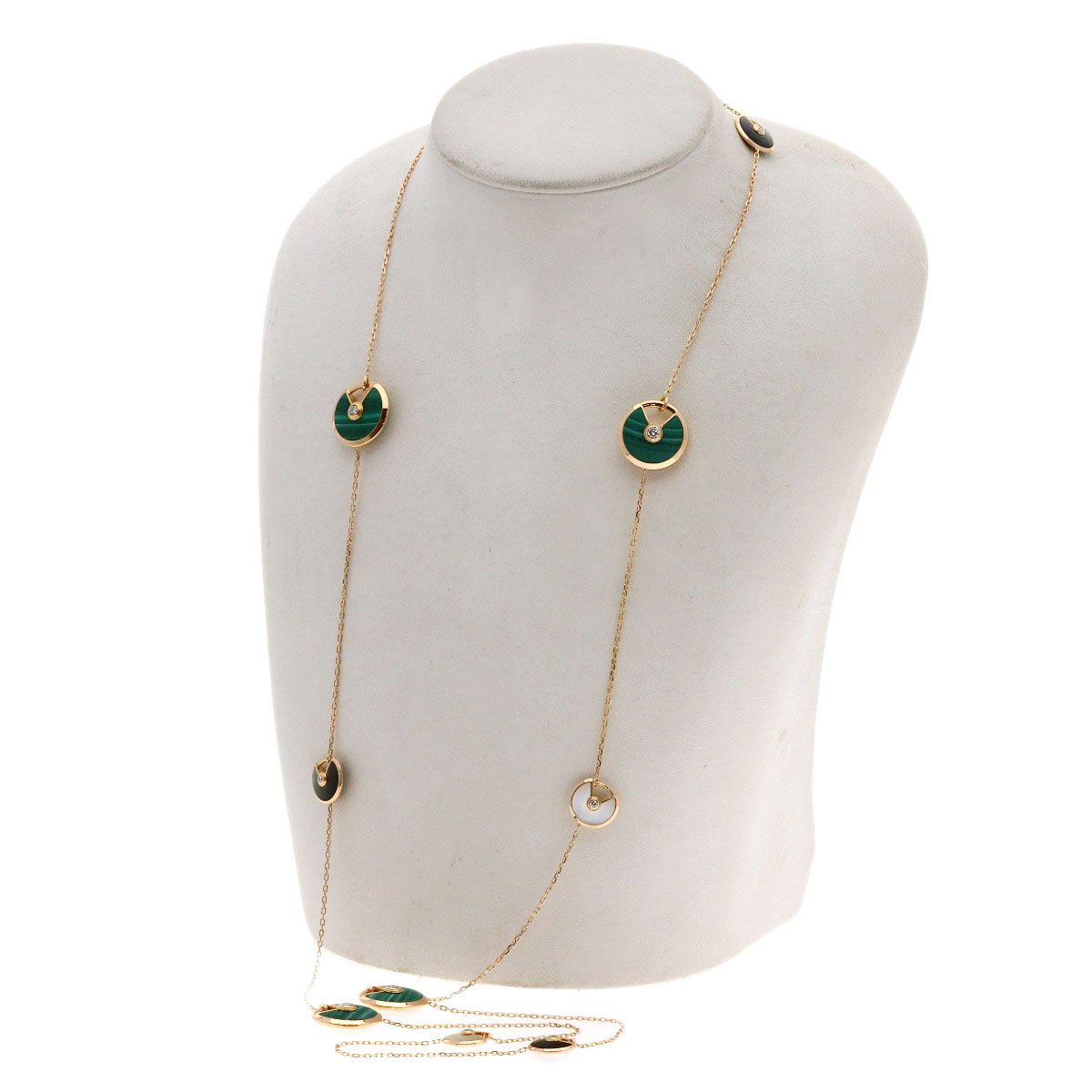 Cartier Amulet Malachite Shell Diamond Long Necklace 18k Pink Gold — view 7