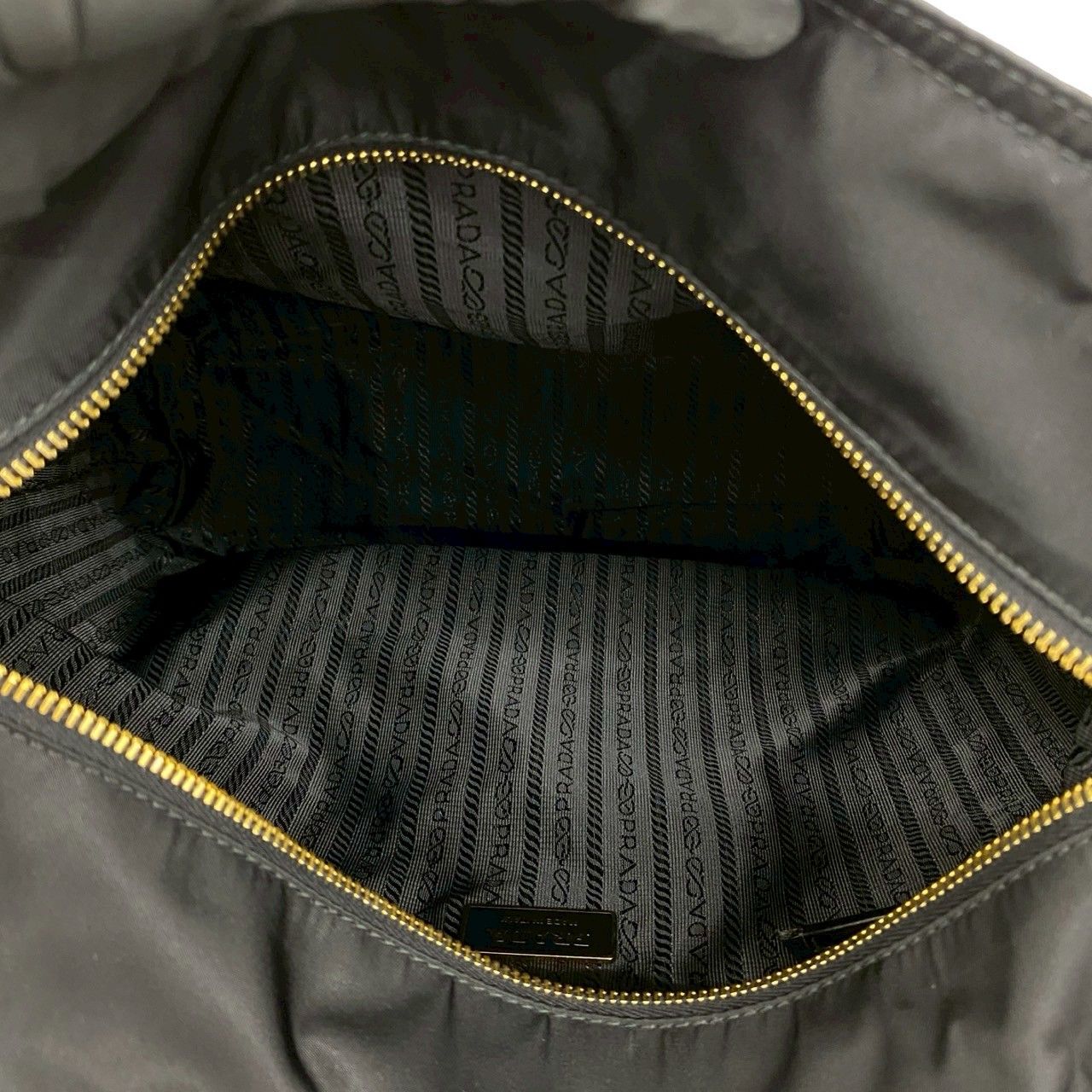 Prada Triangle Logo Tessuto Nylon Patent Tote Black — view 9