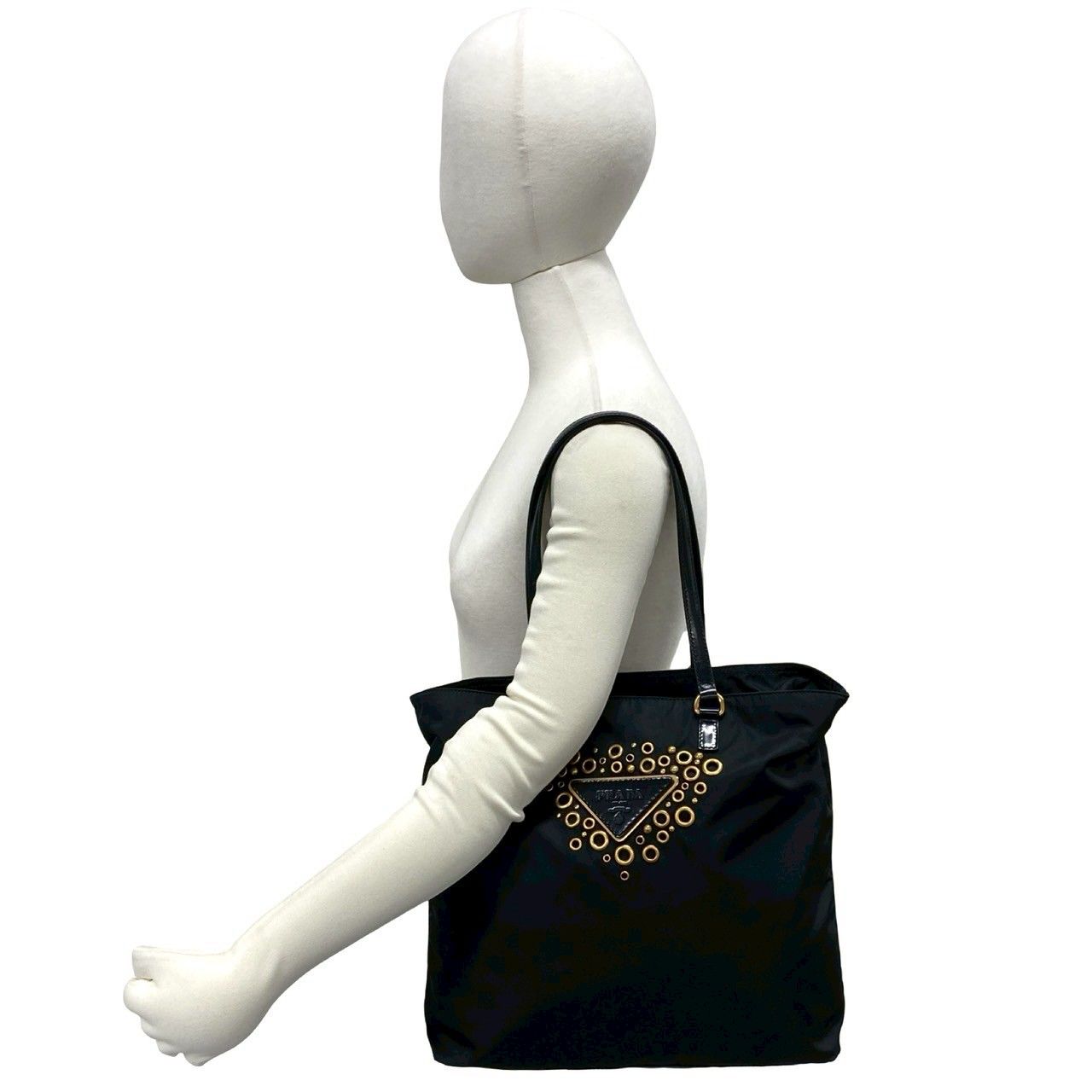 Prada Triangle Logo Tessuto Nylon Patent Tote Black — view 2