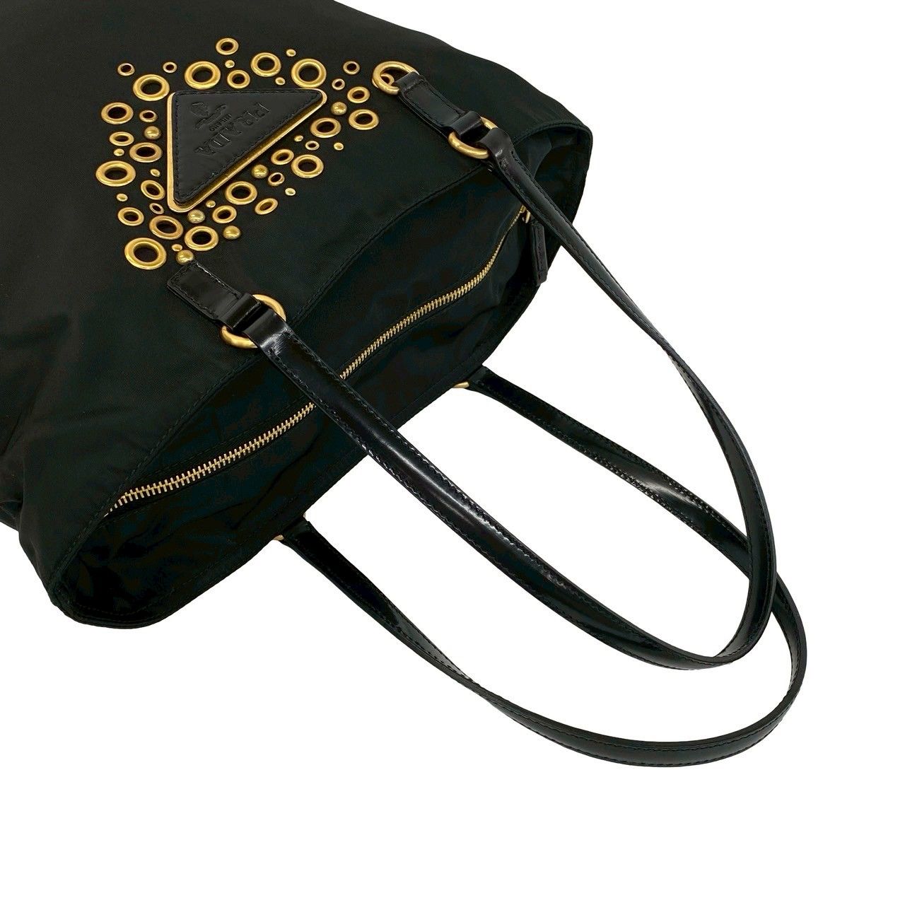 Prada Triangle Logo Tessuto Nylon Patent Tote Black — view 4