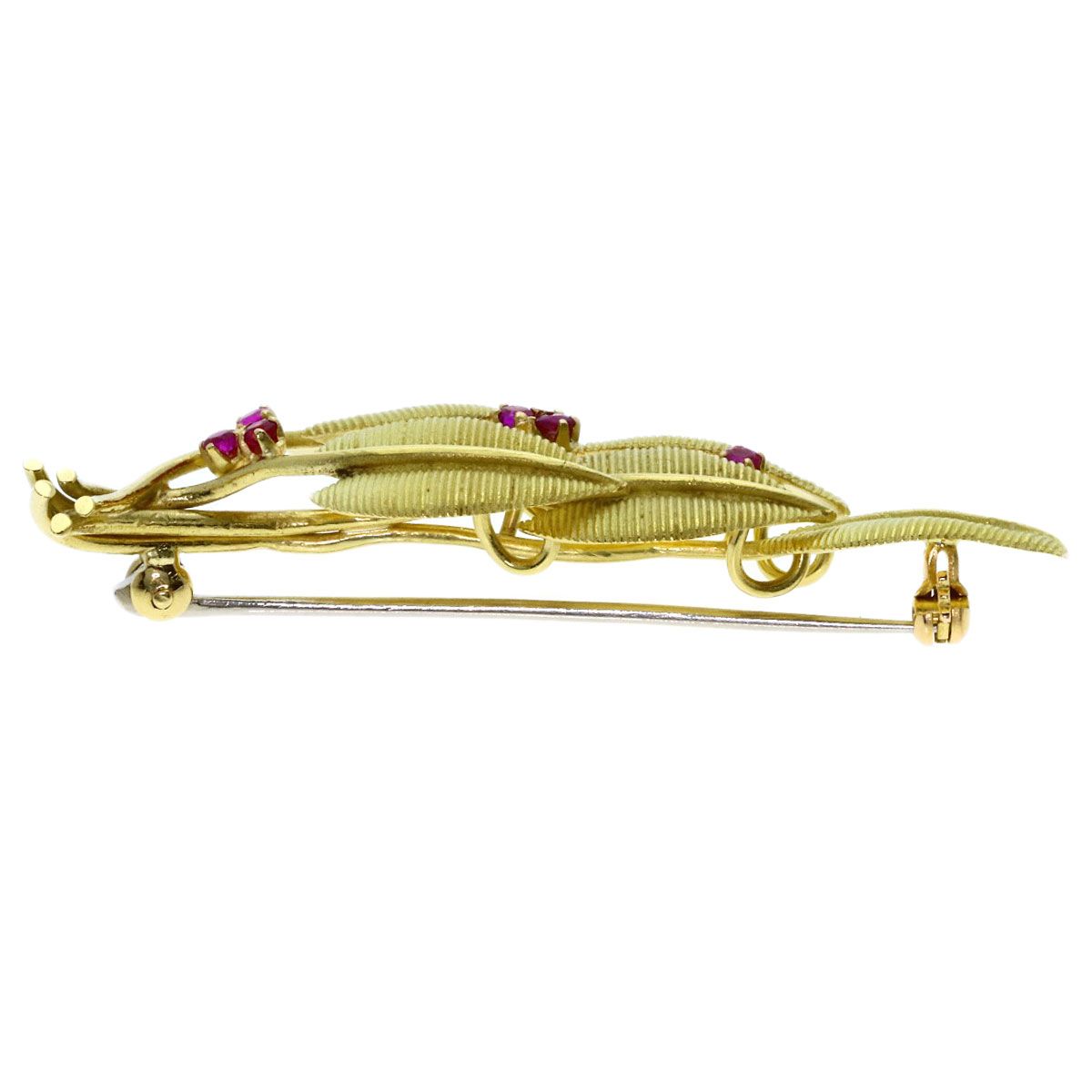 Tiffany & Co Leaf Motif Ruby Brooch 18k Yellow Gold — view 3