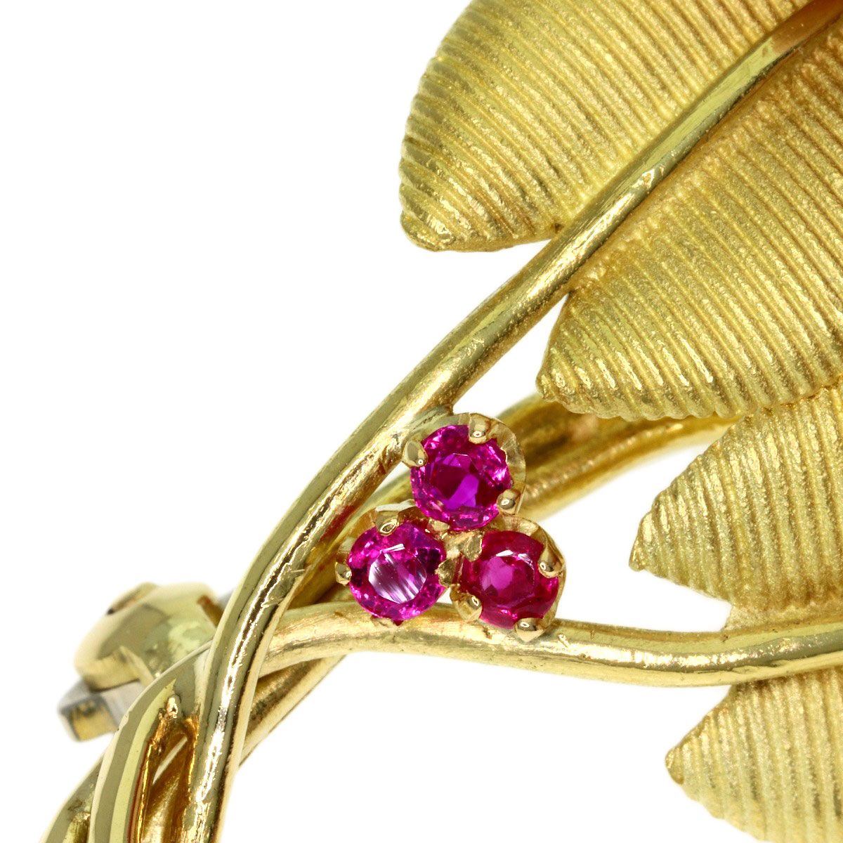 Tiffany & Co Leaf Motif Ruby Brooch 18k Yellow Gold — view 6