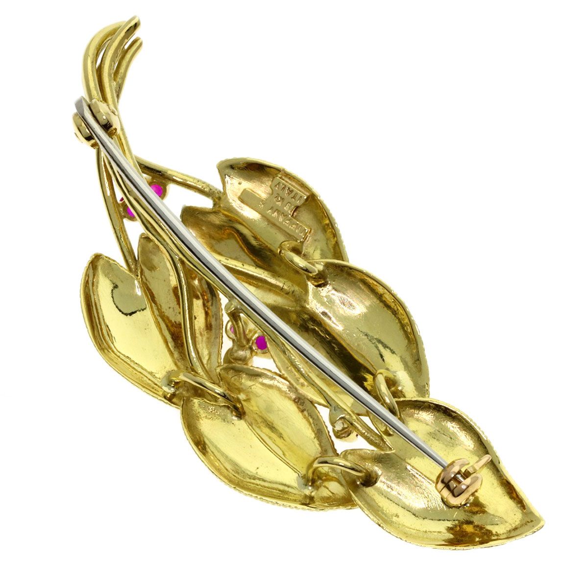 Tiffany & Co Leaf Motif Ruby Brooch 18k Yellow Gold — view 2