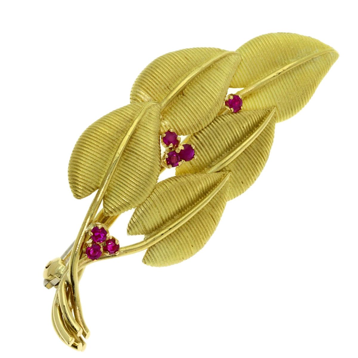 Tiffany & Co Leaf Motif Ruby Brooch 18k Yellow Gold