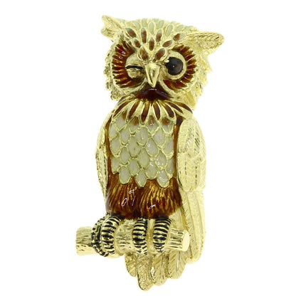 Tiffany & Co Owl Motif Cat's Eye Brooch 18k Yellow Gold