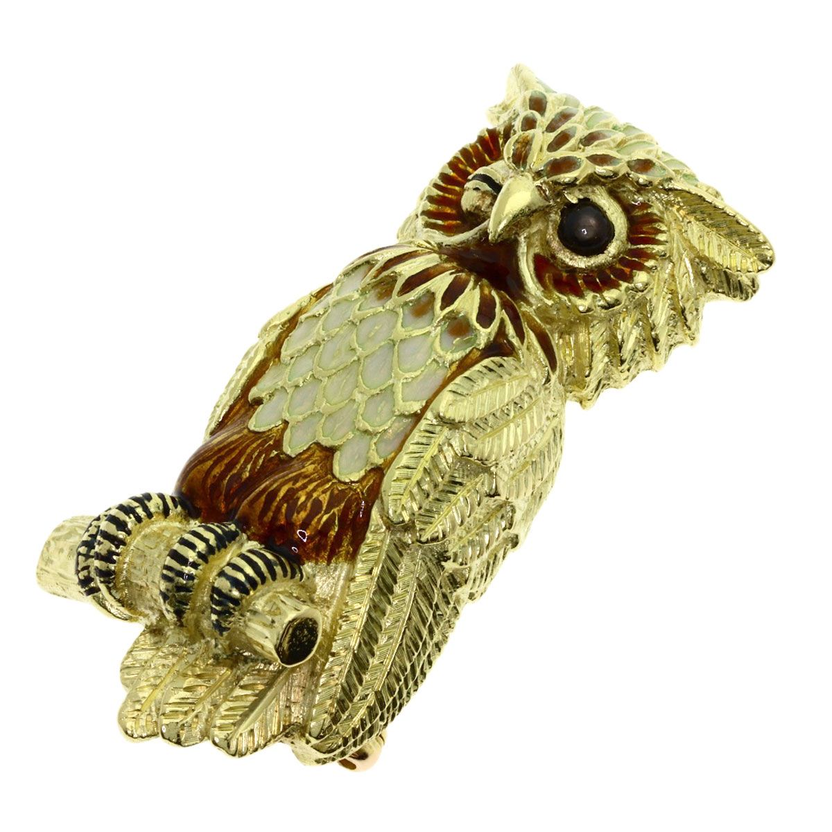 Tiffany & Co Owl Motif Cat's Eye Brooch 18k Yellow Gold — view 2