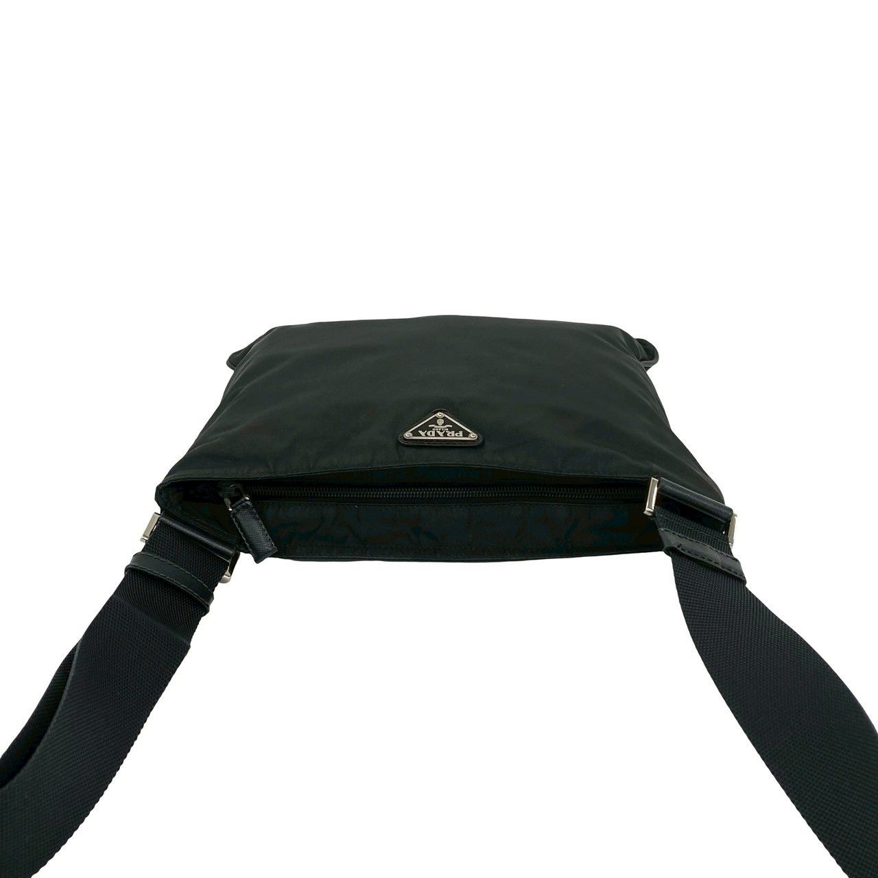 Prada Nylon Tessuto Leather Shoulder Bag Crossbody Pochette Black — view 4