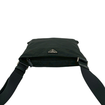 Prada Nylon Tessuto Leather Shoulder Bag Crossbody Pochette Black — view 4