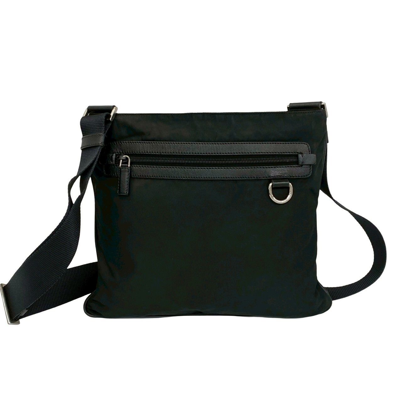 Prada Nylon Tessuto Leather Shoulder Bag Crossbody Pochette Black — view 3