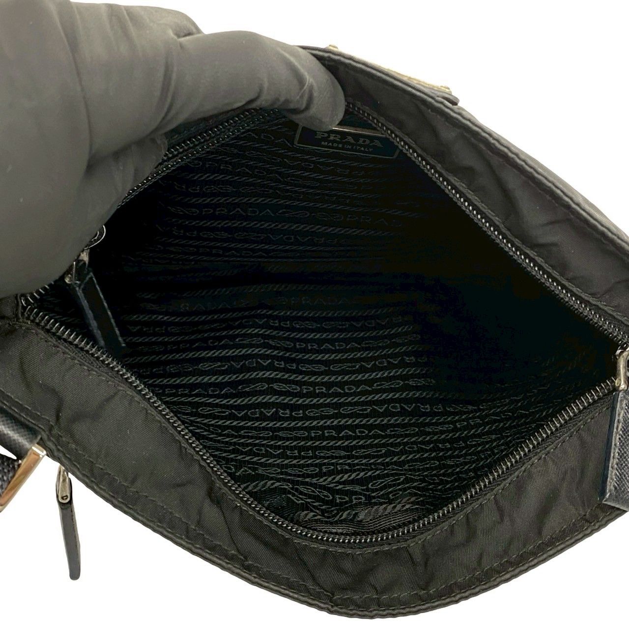 Prada Nylon Tessuto Leather Shoulder Bag Crossbody Pochette Black — view 9