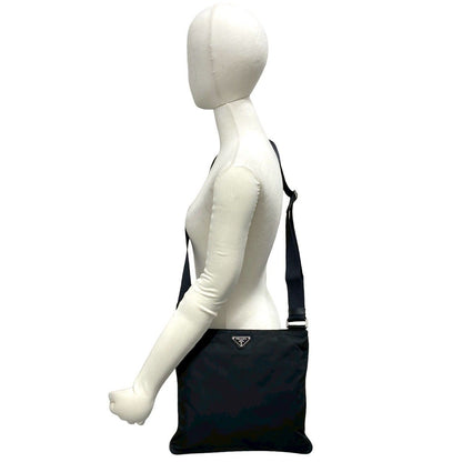 Prada Nylon Tessuto Leather Shoulder Bag Crossbody Pochette Black — view 2