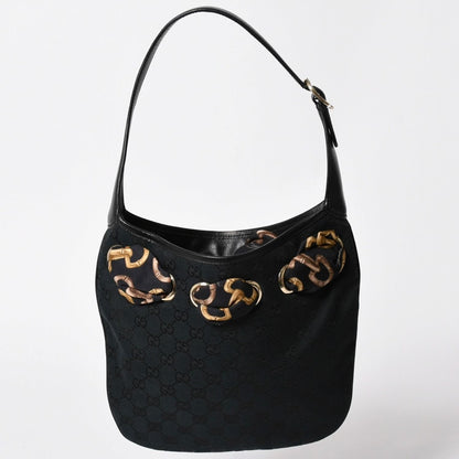 Gucci Scarf GG Canvas Shoulder Bag Black Gold — view 2