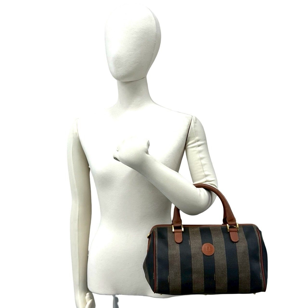 Fendi Vintage Pecan Pattern Leather Mini Boston Bag Brown Black Khaki — view 2
