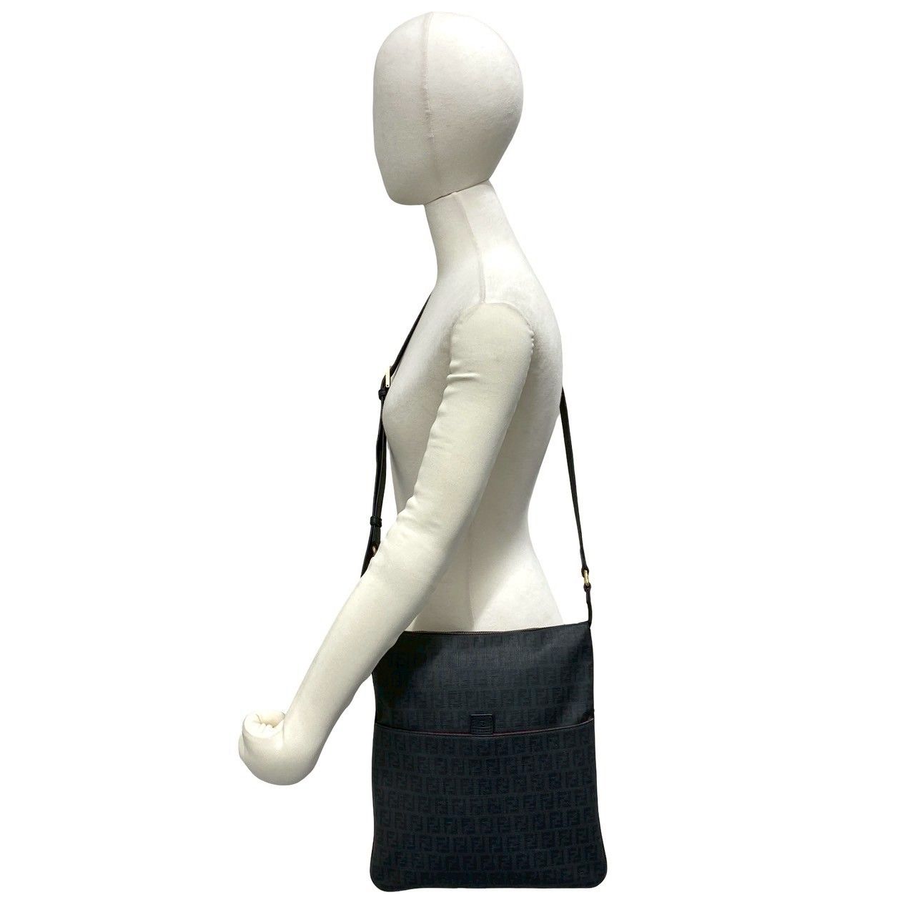 Fendi Zucchino FF Pattern Logo Leather Shoulder Bag Crossbody Black — view 2