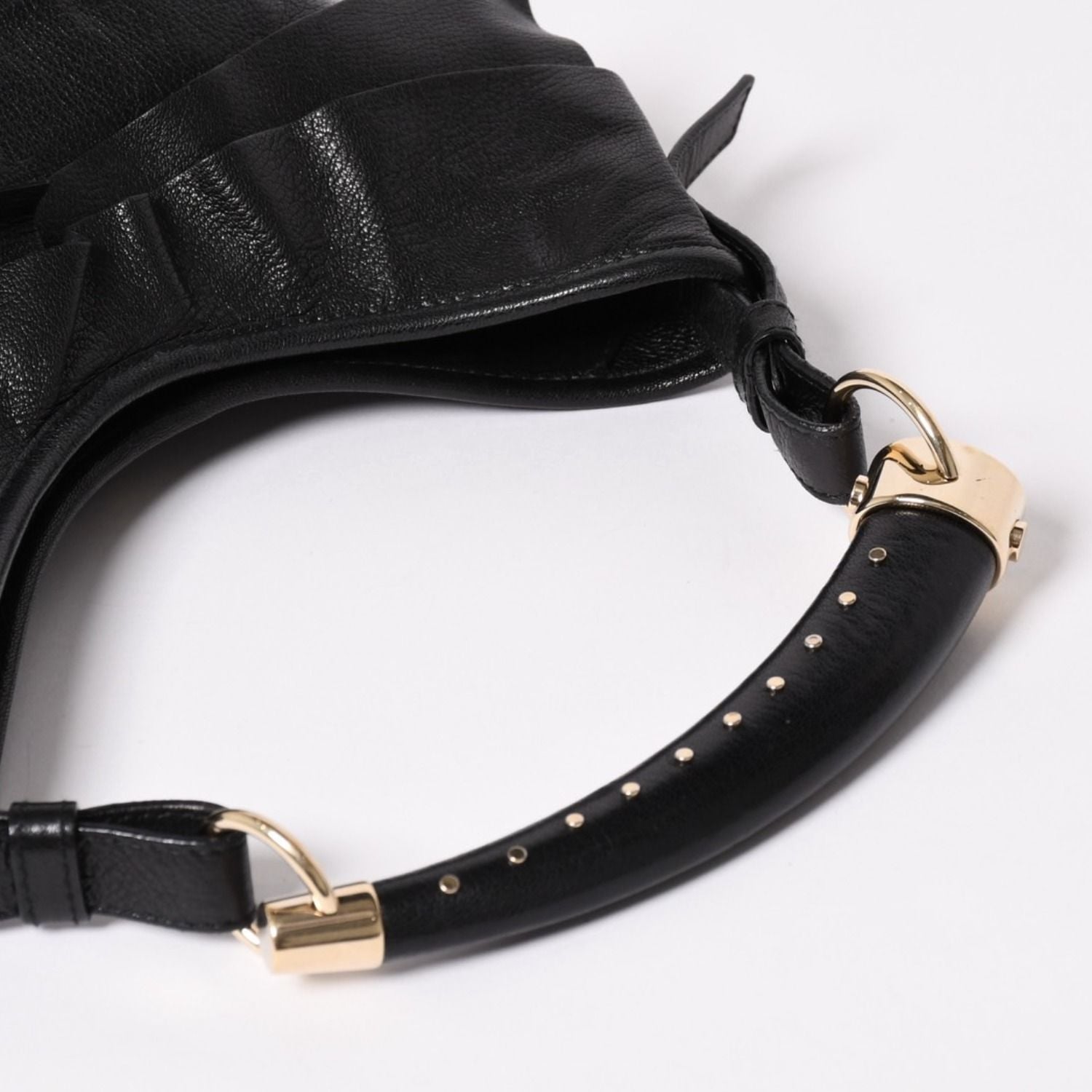 Saint Laurent Tropez Bag Black Ruffle Leather Logo Shoulder Gold — view 8