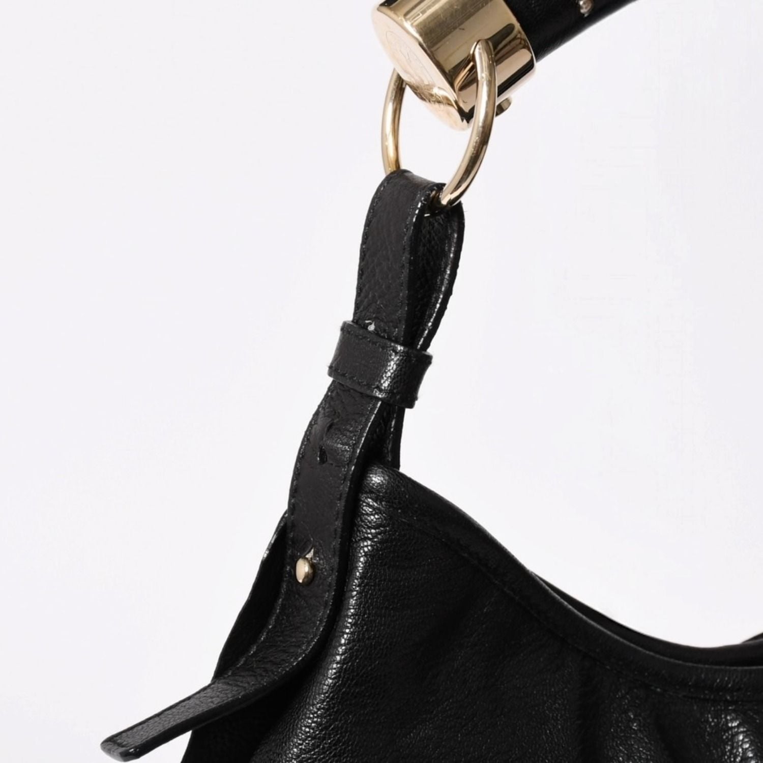 Saint Laurent Tropez Bag Black Ruffle Leather Logo Shoulder Gold — view 5