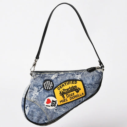 Dior Miss Diorella Denim Printed Saddle Bag Trompe L'oeil Leather Galliano