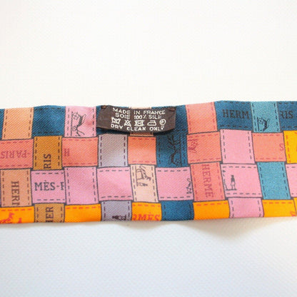 Hermes Twilly Bolduc Check Silk 100% Orange Scarf — view 7