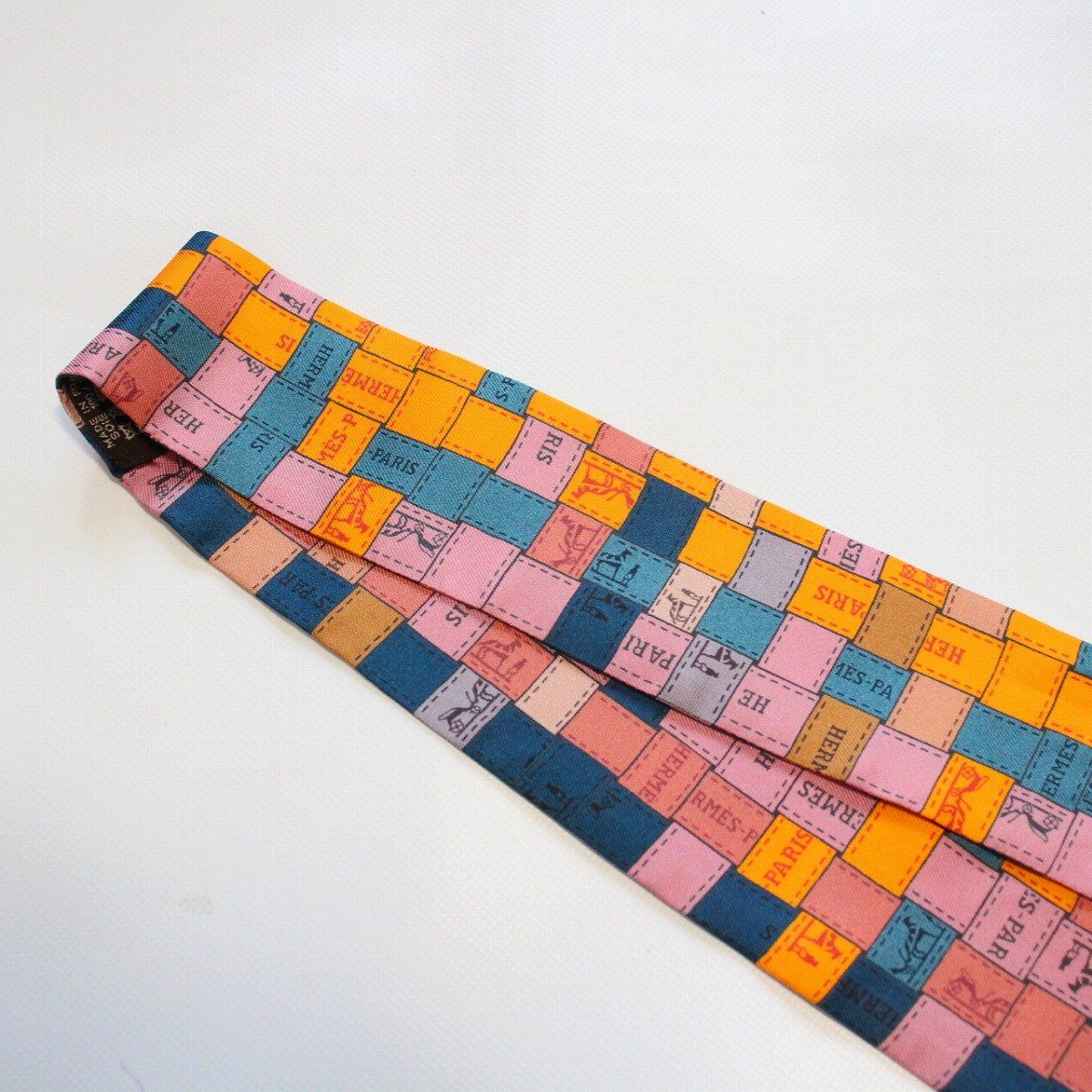 Hermes Twilly Bolduc Check Silk 100% Orange Scarf — view 3
