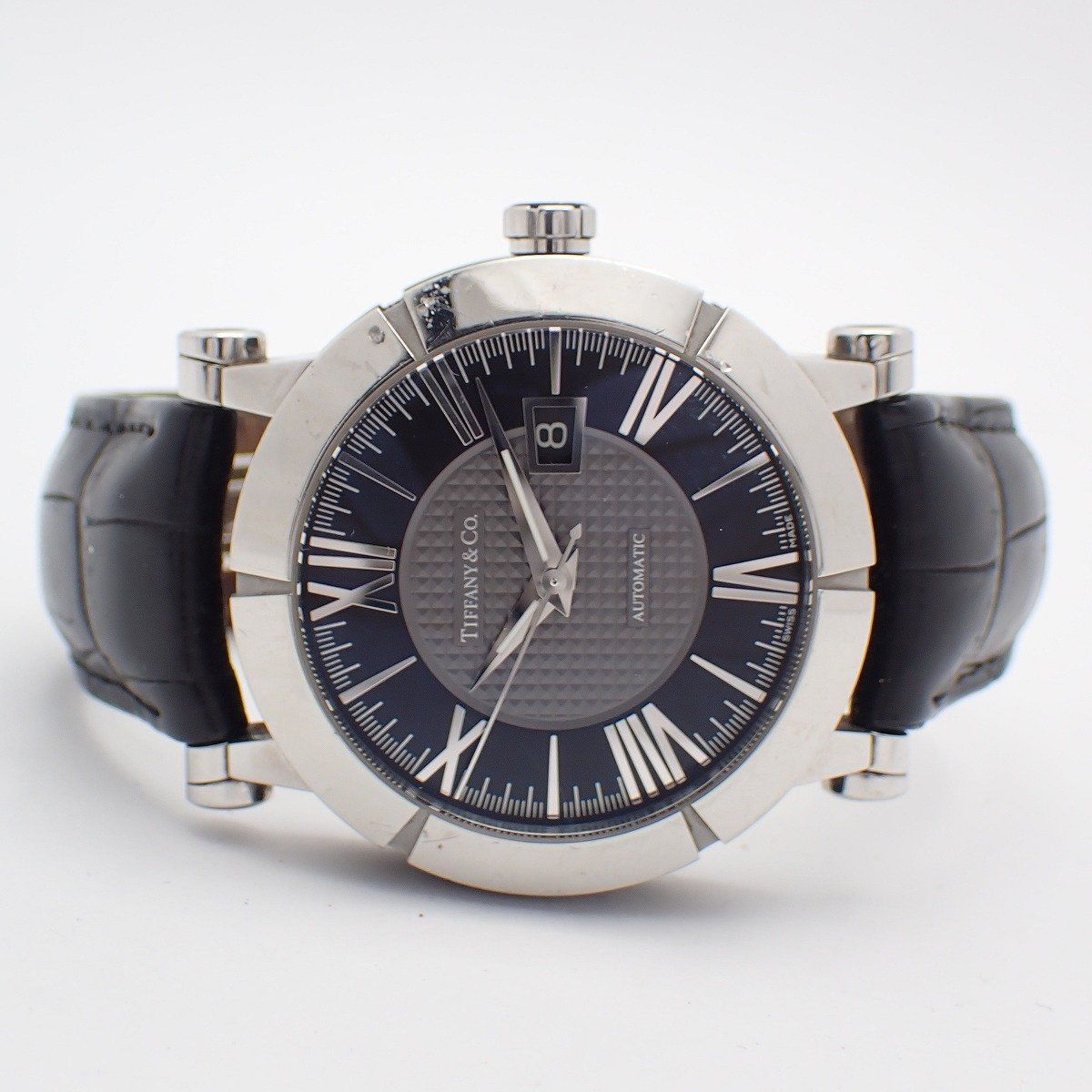 Tiffany & Co Atlas Gent Automatic Winding Watch Black Dial Slotted Back Leather — view 2