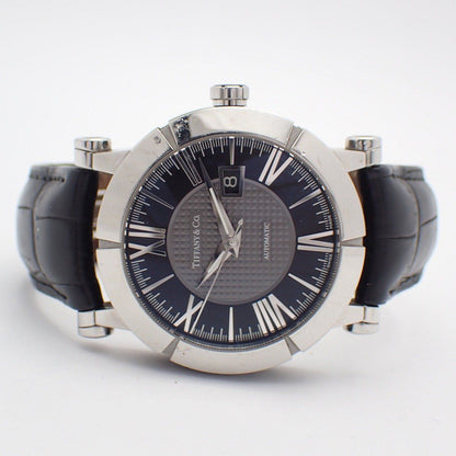 Tiffany & Co Atlas Gent Automatic Winding Watch Black Dial Slotted Back Leather — view 2