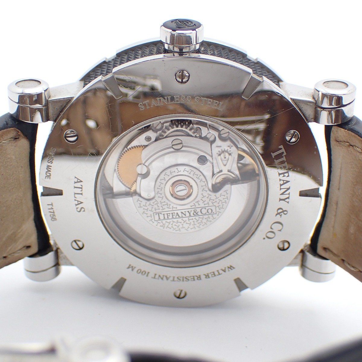 Tiffany & Co Atlas Gent Automatic Winding Watch Black Dial Slotted Back Leather — view 9