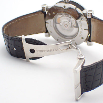 Tiffany & Co Atlas Gent Automatic Winding Watch Black Dial Slotted Back Leather — view 6
