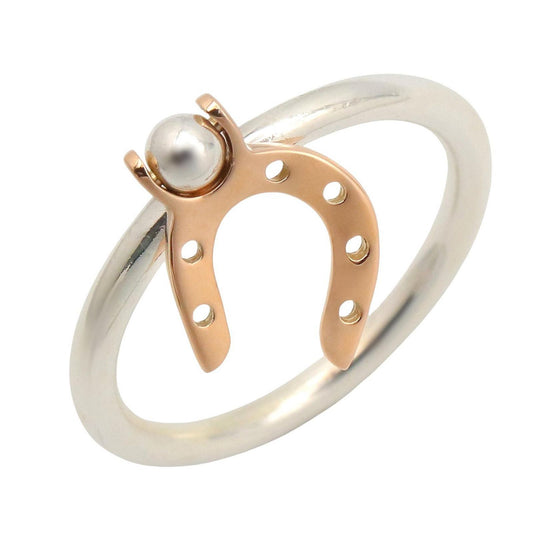 Hermes Ring Horse Shoe 18k Pink Gold 925 Sterling Silver